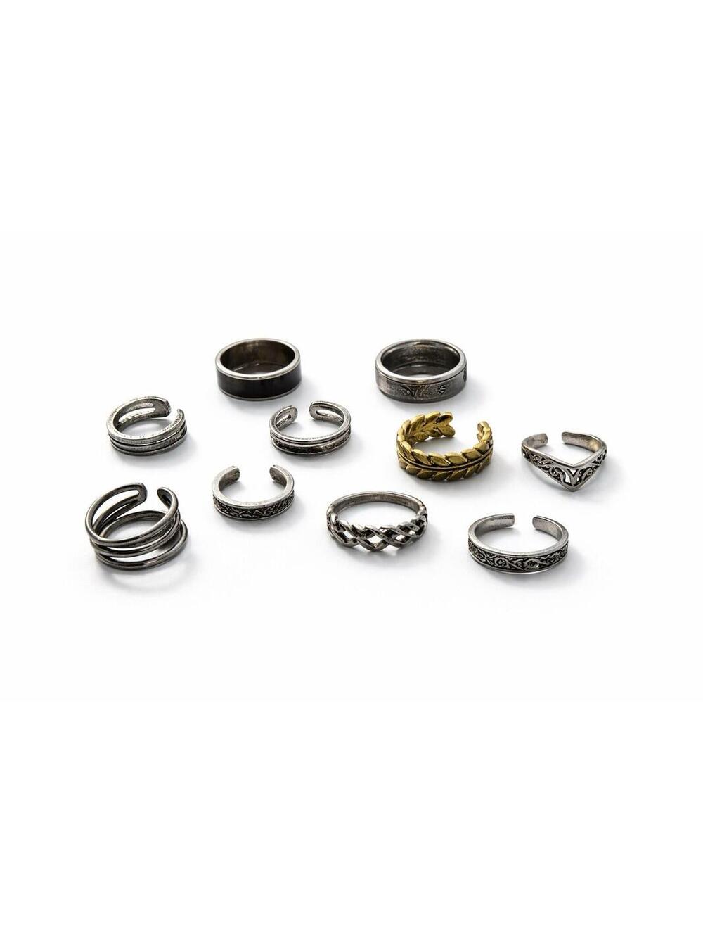 Lot 10 Metal Rings Silver Black Gold Tone Adjustable Cuff Band Mixed Styles